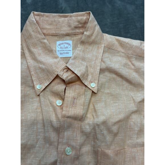 Brooks Brothers Shirt Mens Large Orange Irish Linen Long Sleeve Button Oxford - Picture 3 of 6